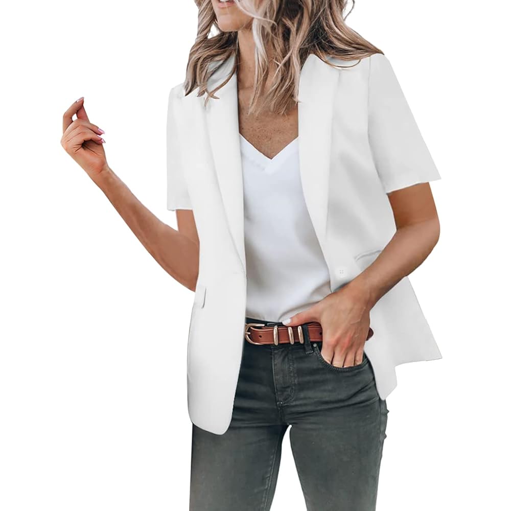 Short Sleeve Blazer Jacket for Women Casual Solid Single